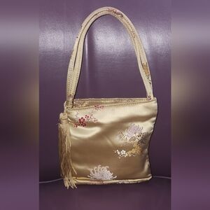 Vintage Vanessa Satin Wristlet– Floral Embroidery •Made in Paris/New York/London